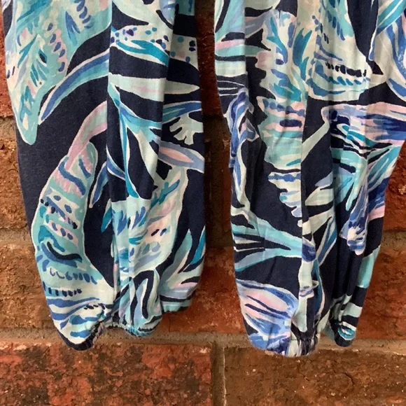 Lilly Pulitzer Odessa Girls Blue Patterned Ruffle Jumpsuit - Picture 7 of 11